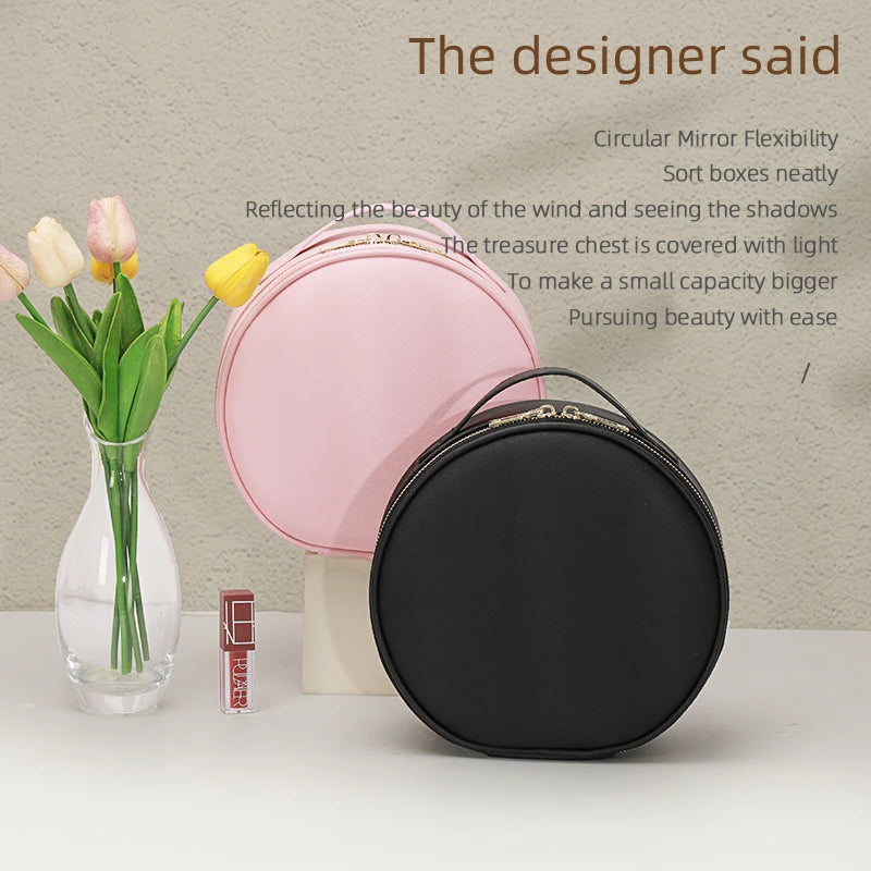 Travel PUMakeup Bag With Led Mirror, Portable Cosmetic Bag With Mirror And Light, Travel Rechargeable Makeup Bag With Led Lights